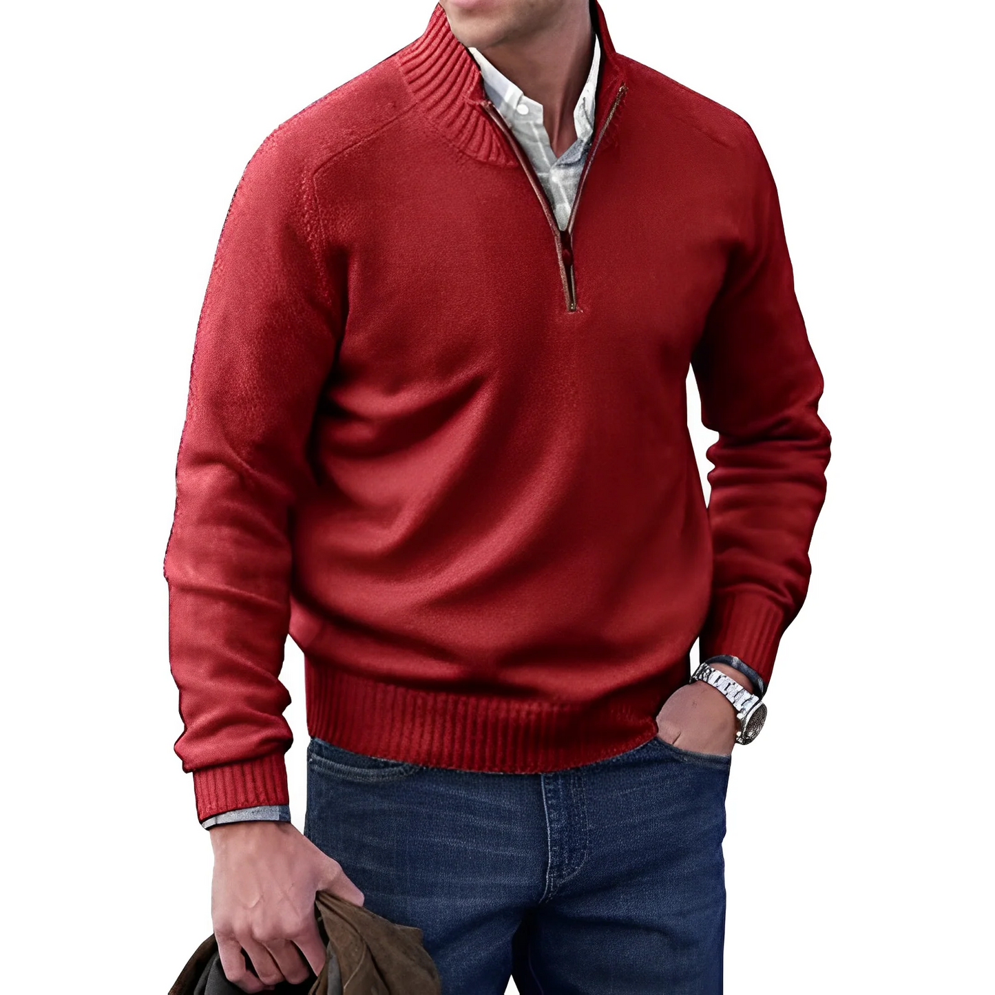 Herrenpullover mit halbem Reißverschluss und Stehkragen
