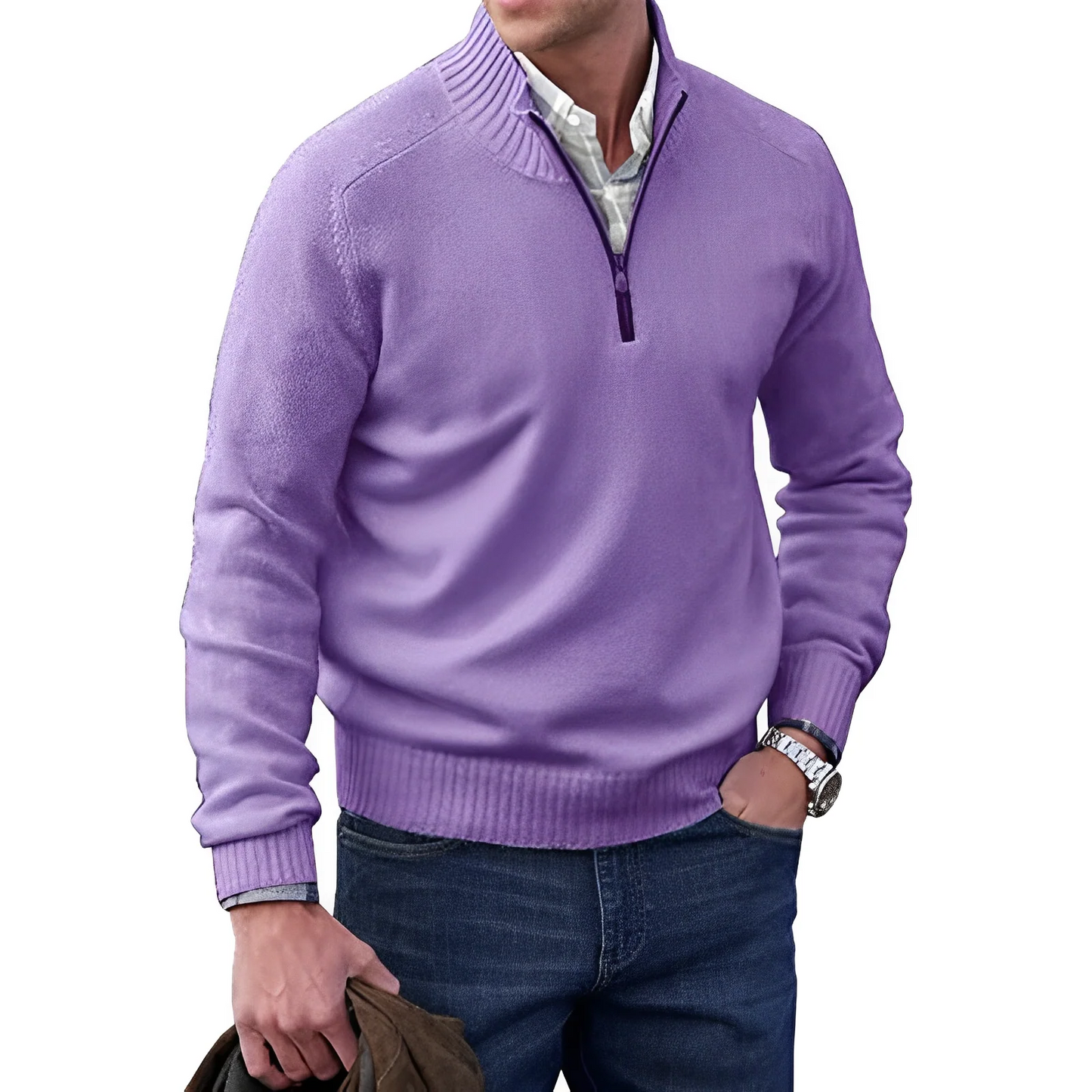 Herrenpullover mit halbem Reißverschluss und Stehkragen