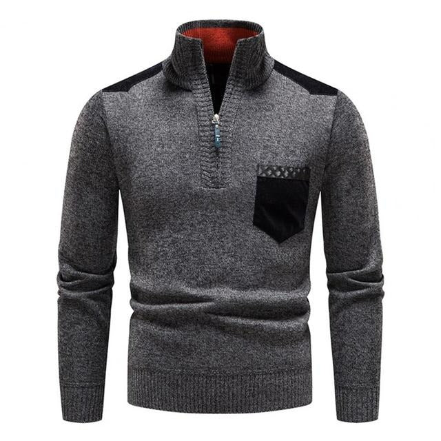 Herren-Strickpullover mit Stehkragen und Brusttasche