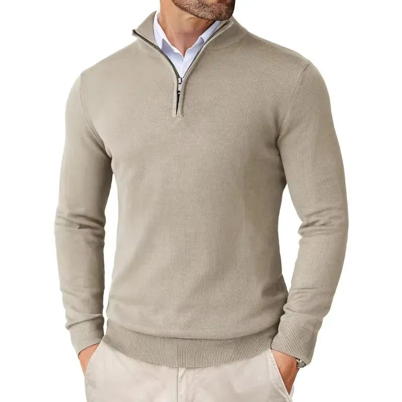 Herren-Feinstrickpullover mit Reißverschlusskragen