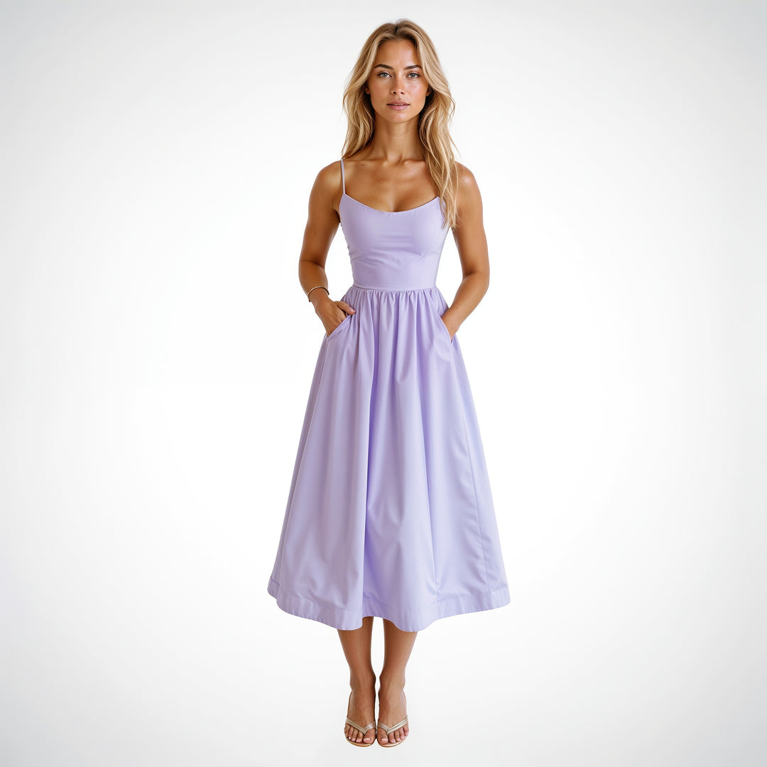 Damen Midikleid mit Trägern und ausgestelltem Rock