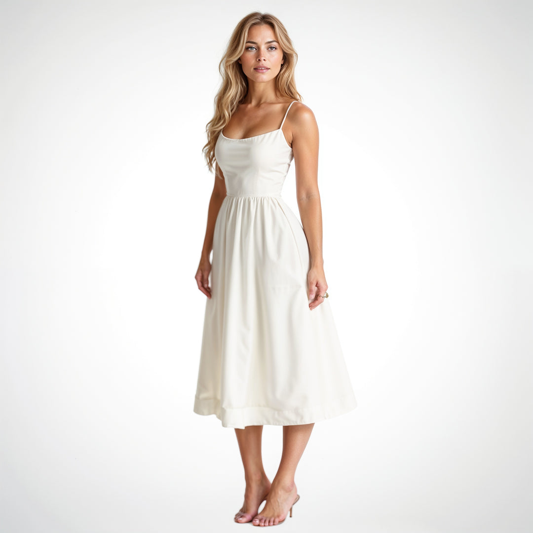 Damen Midikleid mit Trägern und ausgestelltem Rock