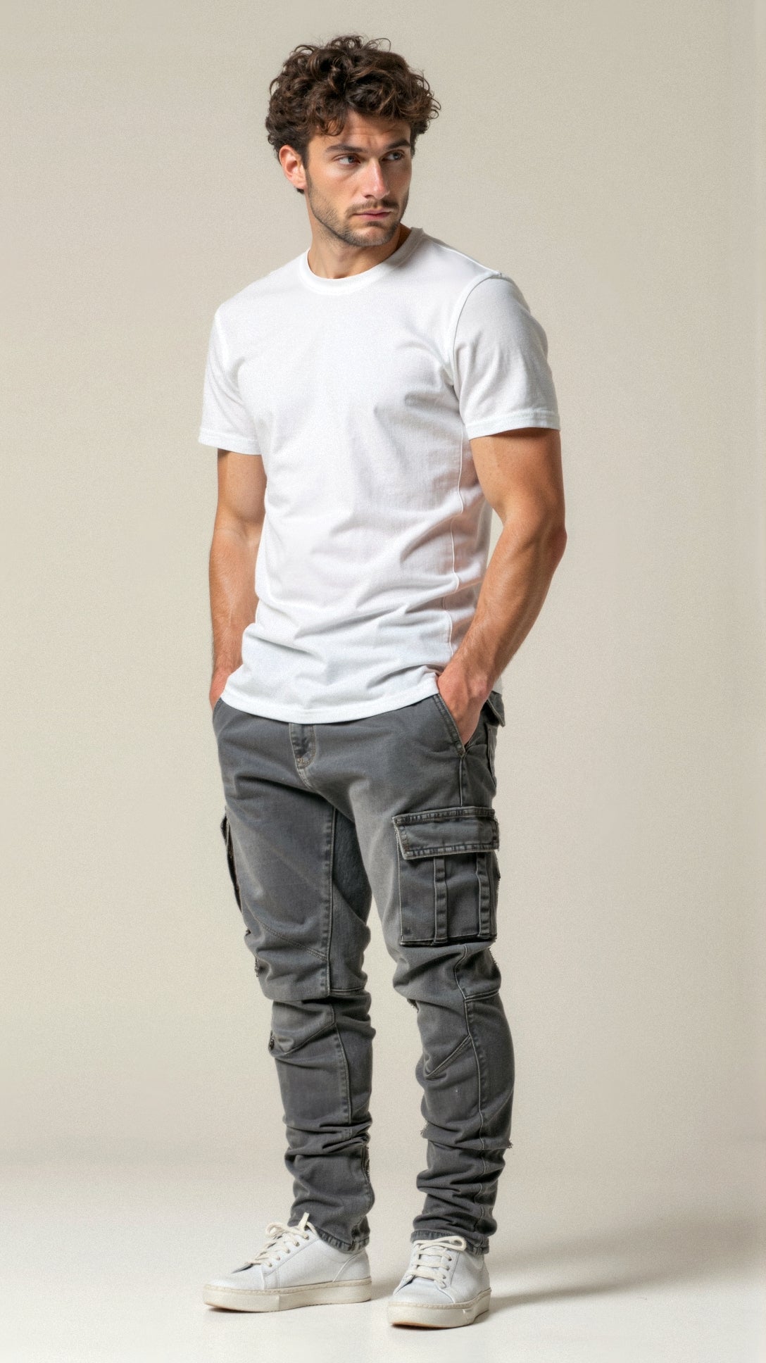 Herren-Cargohose mit schmal zulaufendem Schnitt und mehreren Beintaschen
