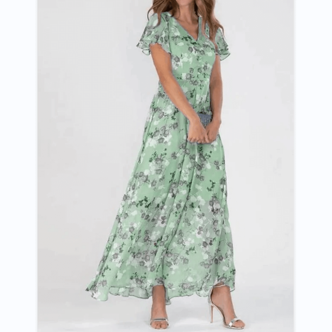 Stilvolles Maxikleid für Damen mit floralen Muster und V-Ausschnitt