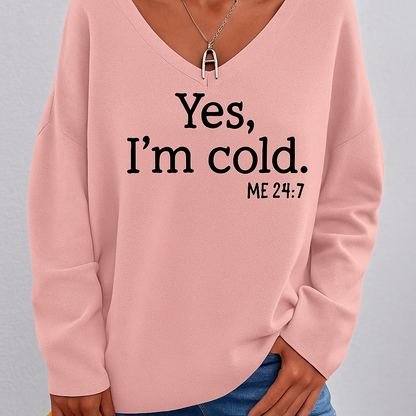Lässiger Pullover für Damen mit V-Ausschnitt und Frontaufdruck