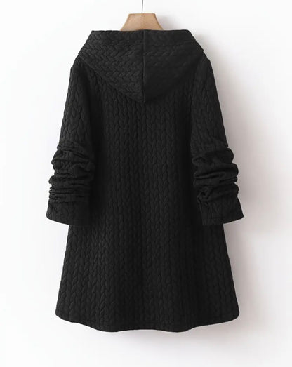Stilvoller Strickmantel für Damen mit Kapuze und Knopfleiste