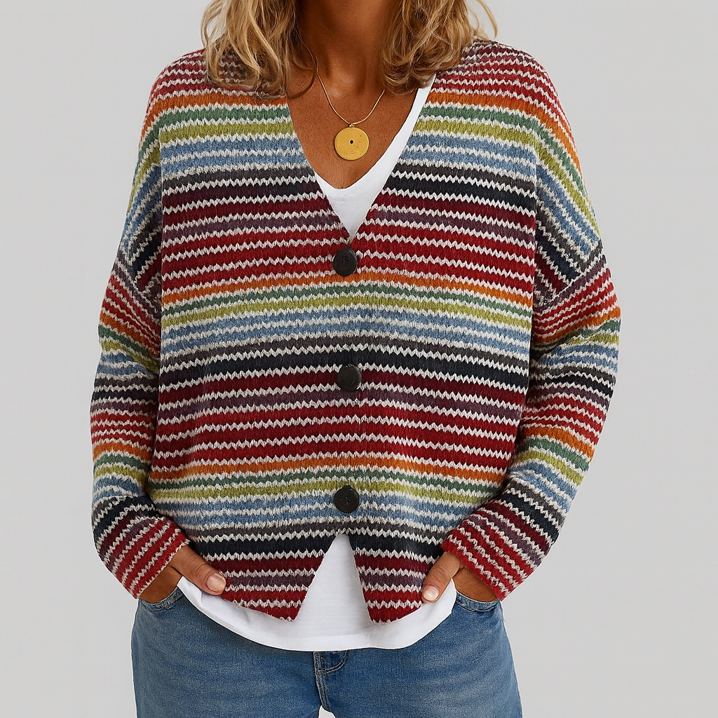 Gestreifter Damenpullover mit V-Ausschnitt – Bequem und Stylisch