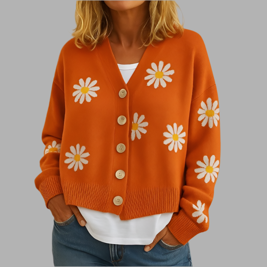 Strickjacke mit Blumenmuster und Knopfleiste