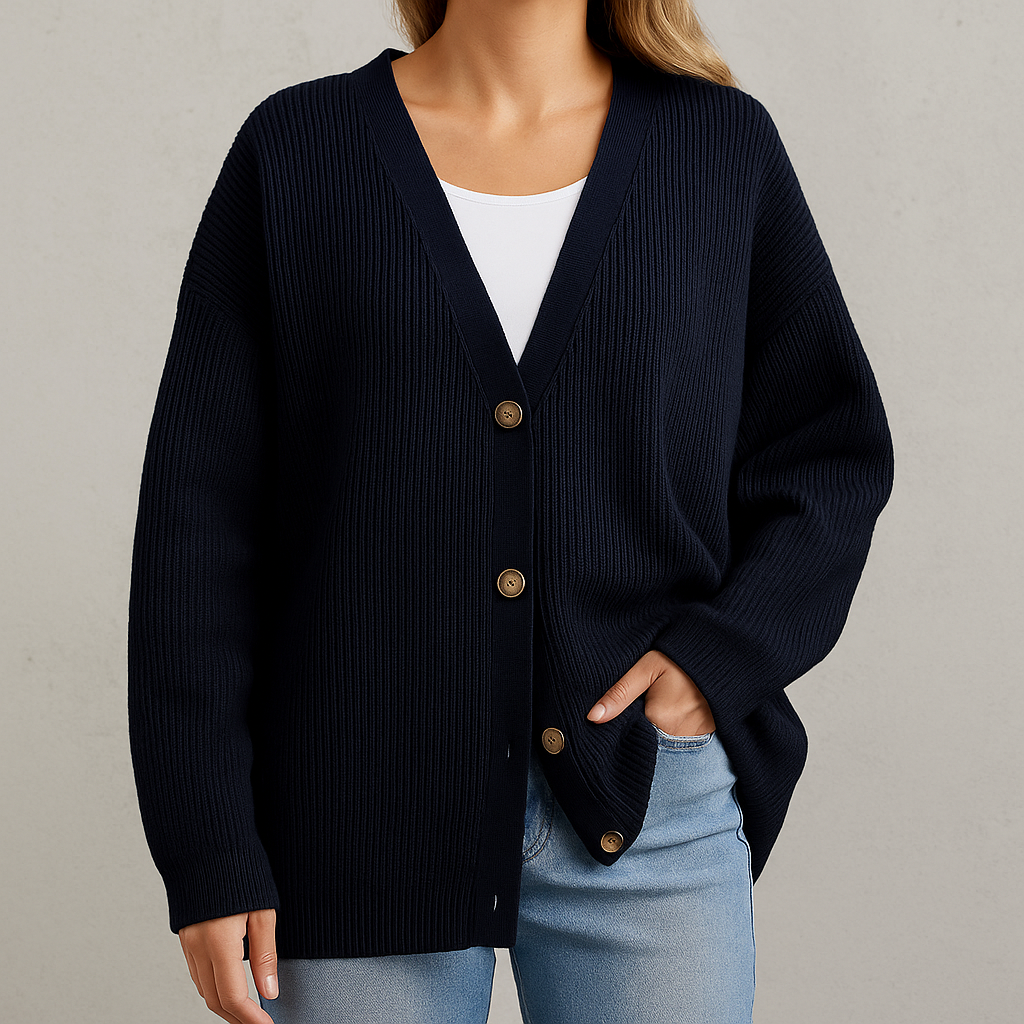 Gemütliche Strickjacke für Damen mit Knopfverschluss und lockerer Passform
