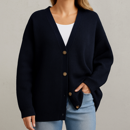 Gemütliche Strickjacke für Damen mit Knopfverschluss und lockerer Passform
