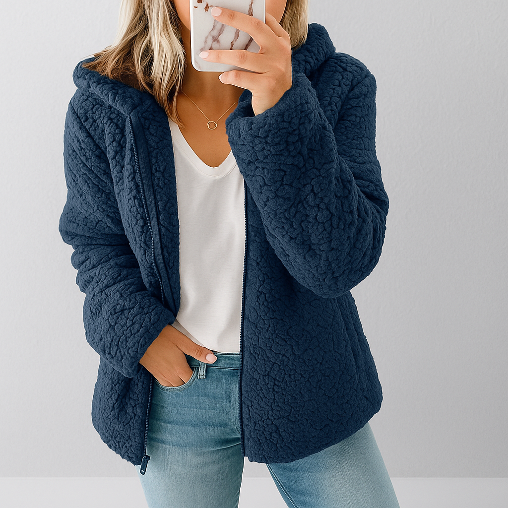 Damen Teddy Jacke mit Kapuze | Übergangsjacke