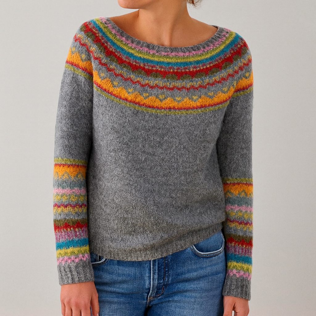 Gemusterter Damen-Strickpullover mit Rundhalsausschnitt – Weich, Stylisch & Bequem