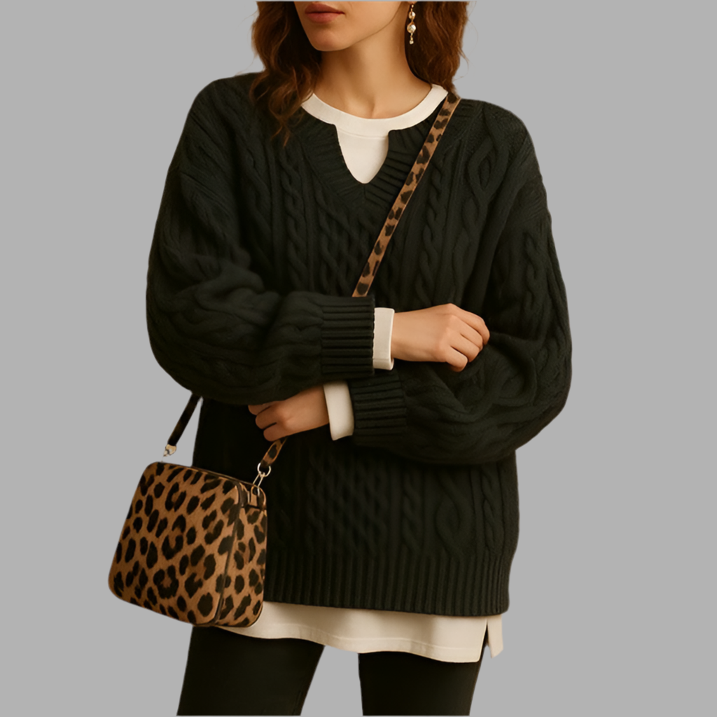 Damenstrickpullover mit Zopfmuster