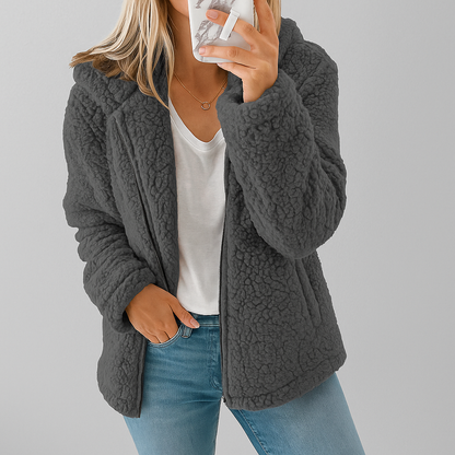 Damen Teddy Jacke mit Kapuze | Übergangsjacke