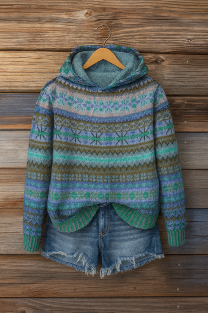 Norweger-Strickpullover Damen mit Kapuze – Warm, Weich & Stylisch