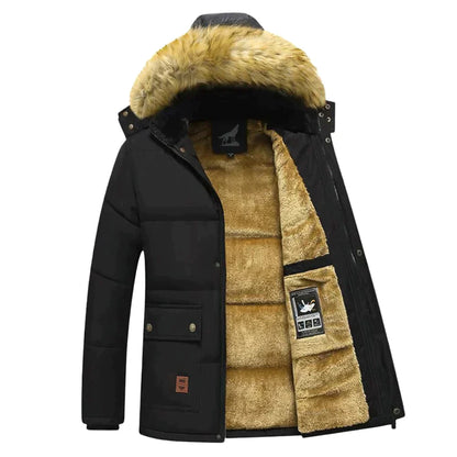 Herren Winterjacke mit Kunstpelzkapuze und warmem Innenfutter