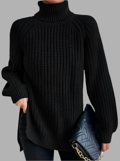 Weicher Strickpullover für Damen mit Rollkragen und langer Passform