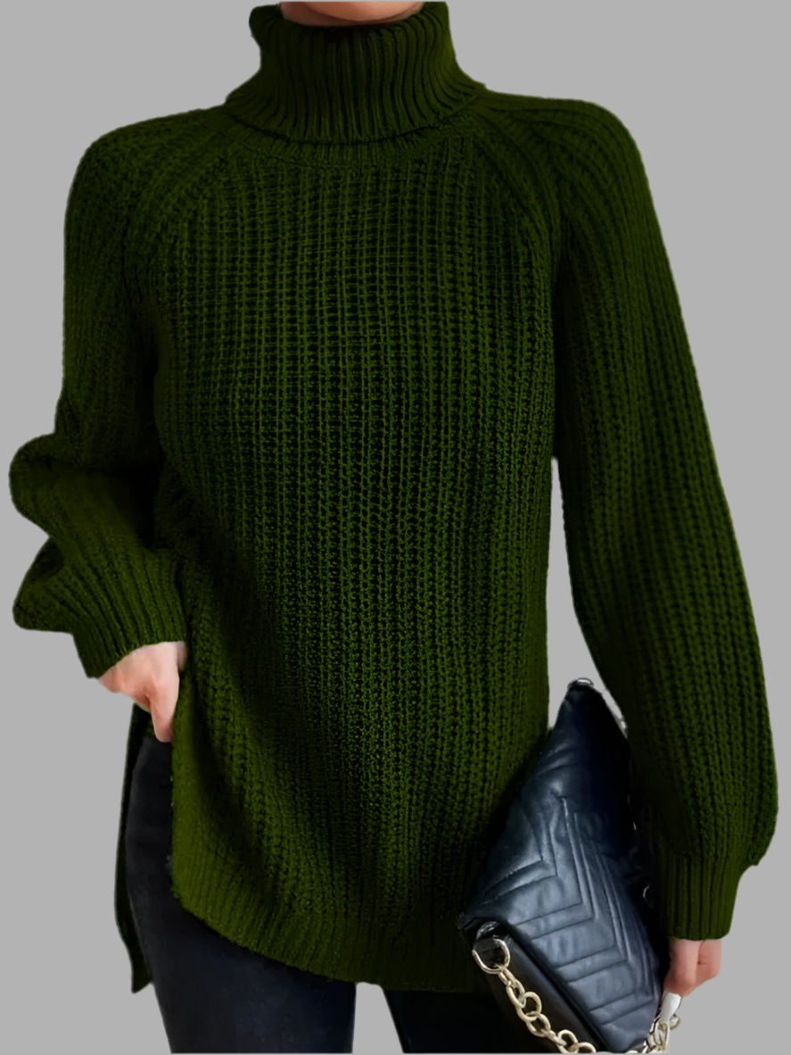 Weicher Strickpullover für Damen mit Rollkragen und langer Passform