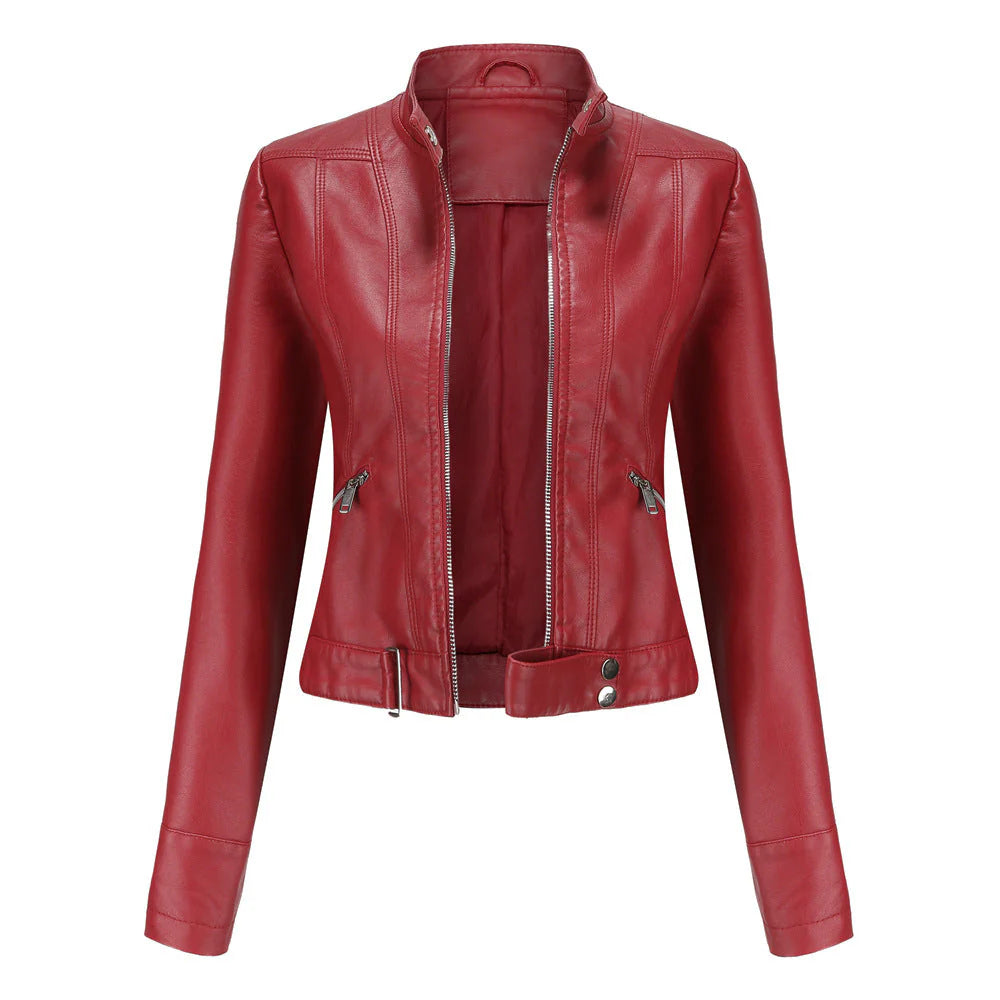 Modische Damen Biker Jacke mit Stehkragen | Kurz