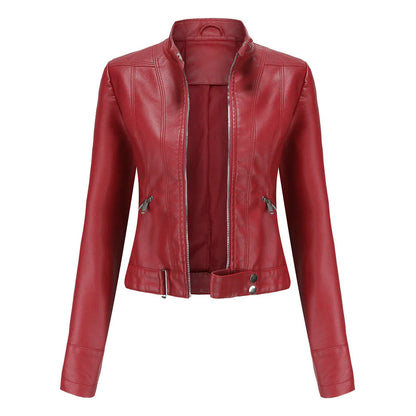 Modische Damen Biker Jacke mit Stehkragen | Kurz