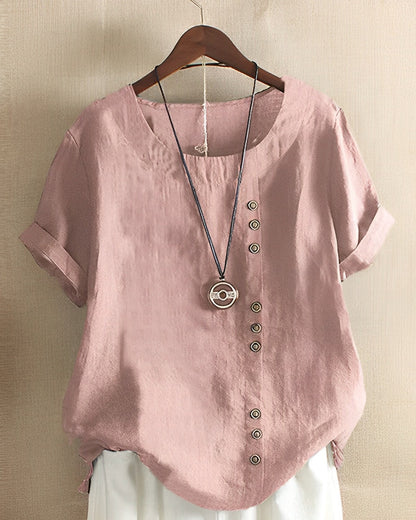 Kurzärmelige Bluse mit schräger Knopfleiste