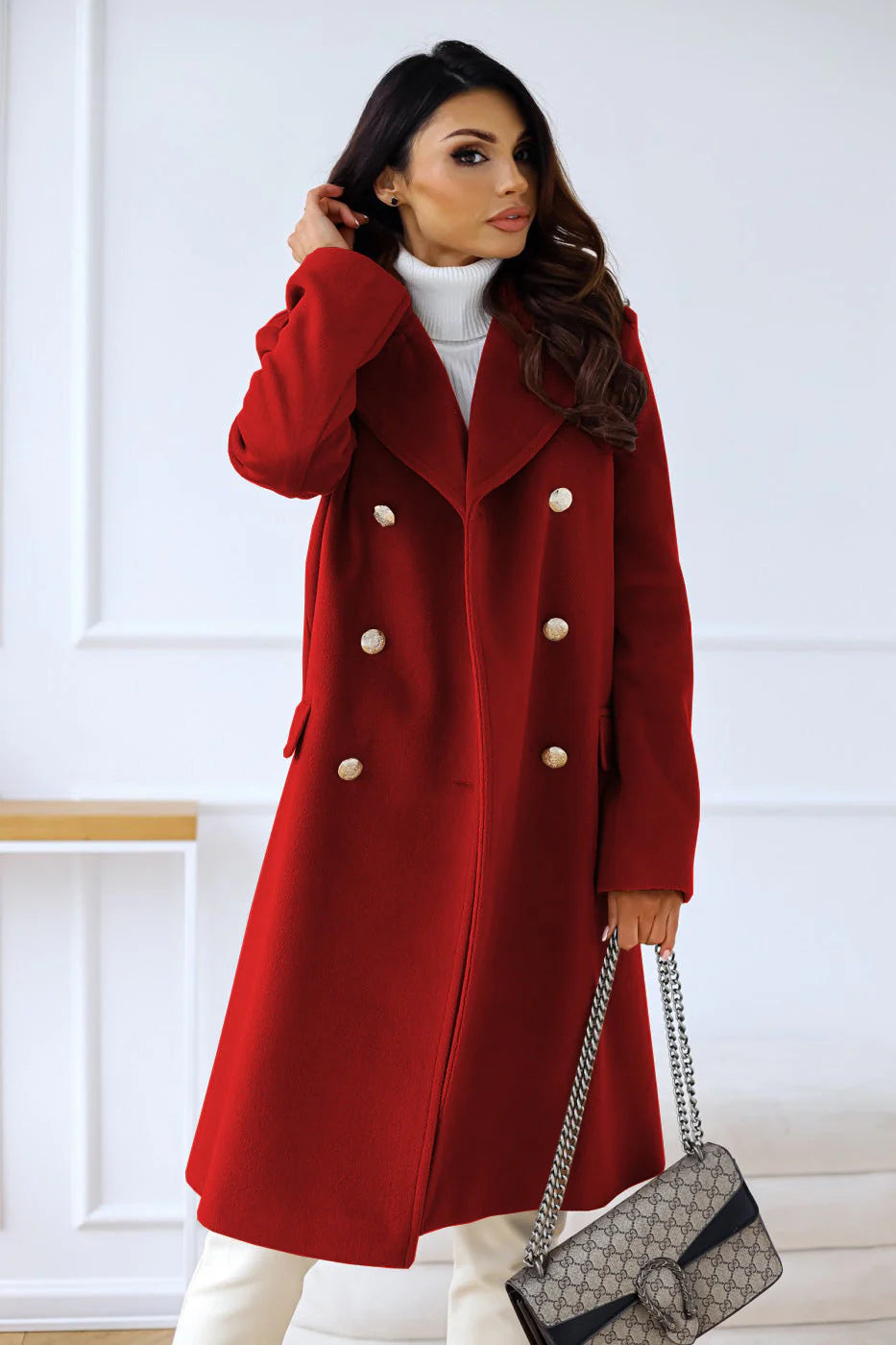 Langer Damen Mantel mit zweireihiger Knopfleiste | Warm