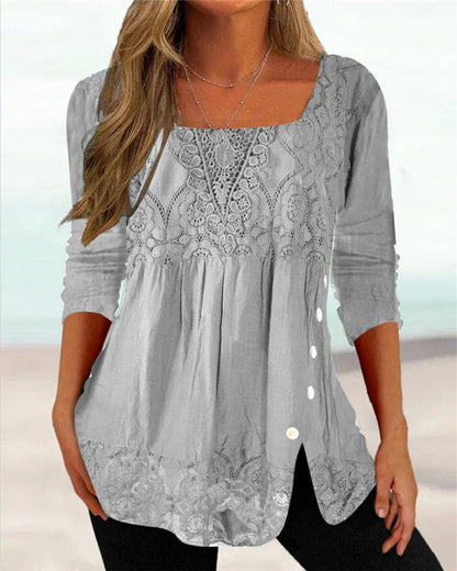 Lange Bluse mit Spitze und quadratischem Ausschnitt