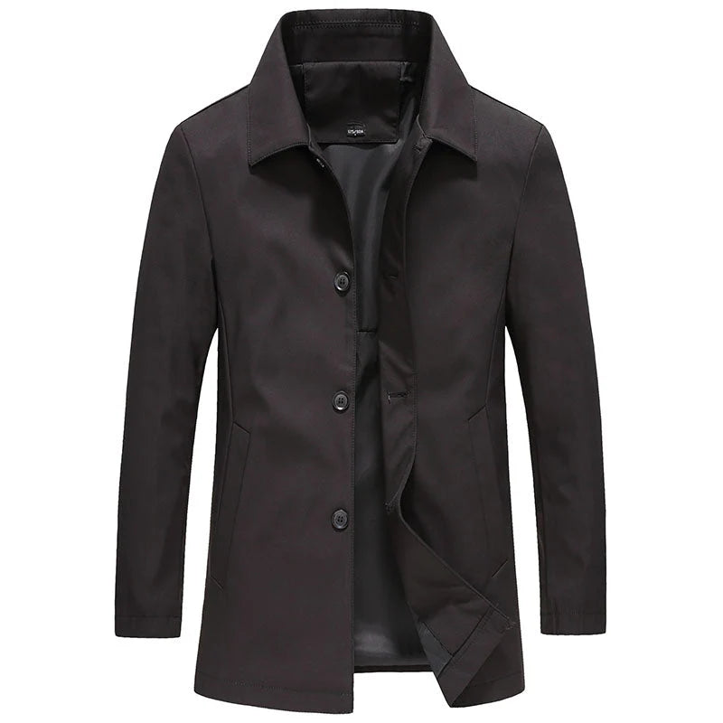 Langer Trenchcoat für Herren mit Knopfleiste und klassischem Kragen