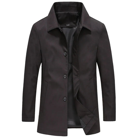 Langer Trenchcoat für Herren mit Knopfleiste und klassischem Kragen