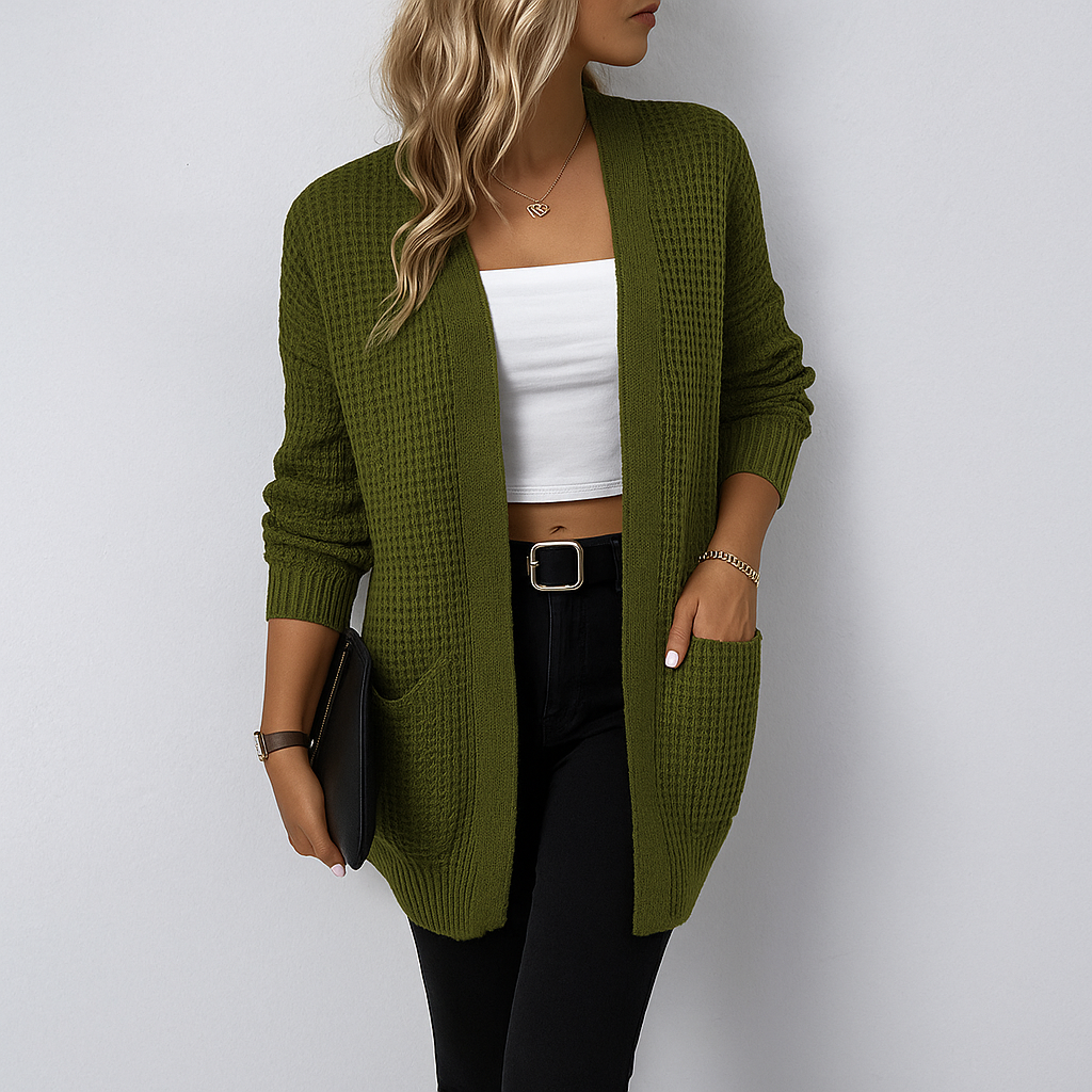 Lange Damen Strickjacke mit Taschen und lockerer Passform