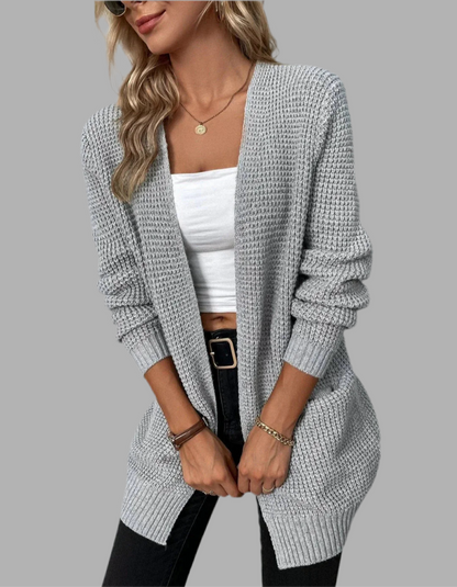 Lange Damen Strickjacke mit Taschen | Warm