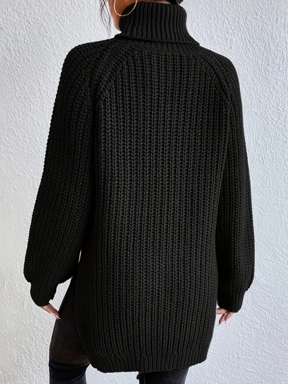 Weicher Strickpullover für Damen mit Rollkragen und langer Passform