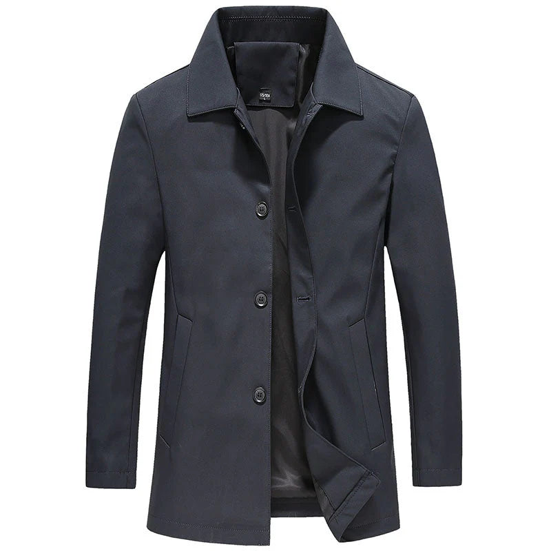 Langer Trenchcoat für Herren mit Knopfleiste und klassischem Kragen