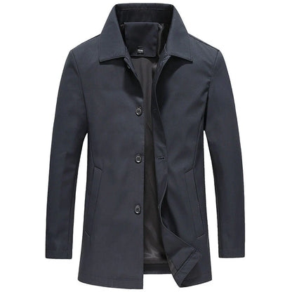 Langer Trenchcoat für Herren mit Knopfleiste und klassischem Kragen