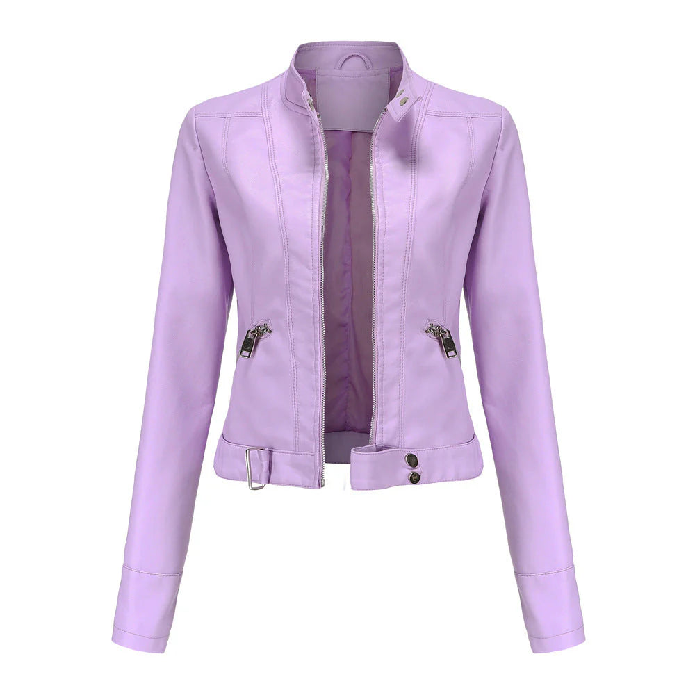 Modische Damen Biker Jacke mit Stehkragen | Kurz