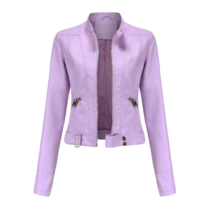 Modische Damen Biker Jacke mit Stehkragen | Kurz