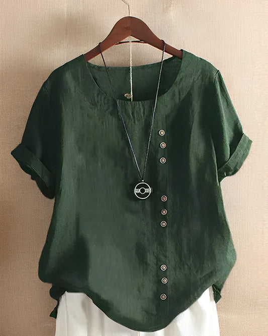 Kurzärmelige Bluse mit schräger Knopfleiste