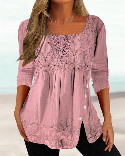 Lange Bluse mit Spitze und quadratischem Ausschnitt
