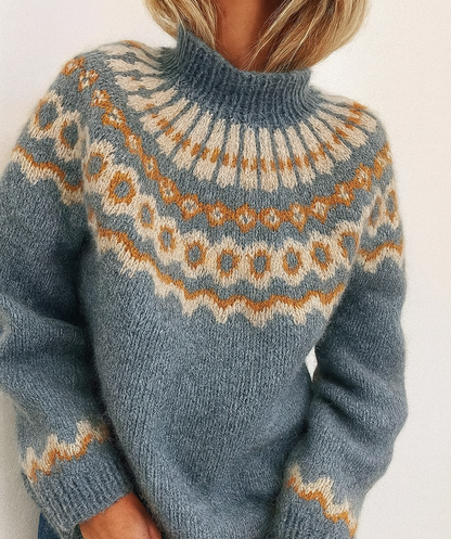 Damen Strickpullover mit Norweger Muster | Rollkragen