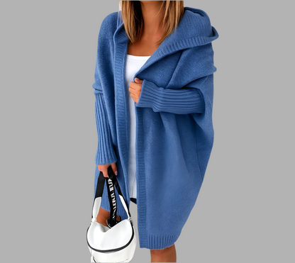 Gemütliche Damen Strickjacke mit Kapuze | Lang