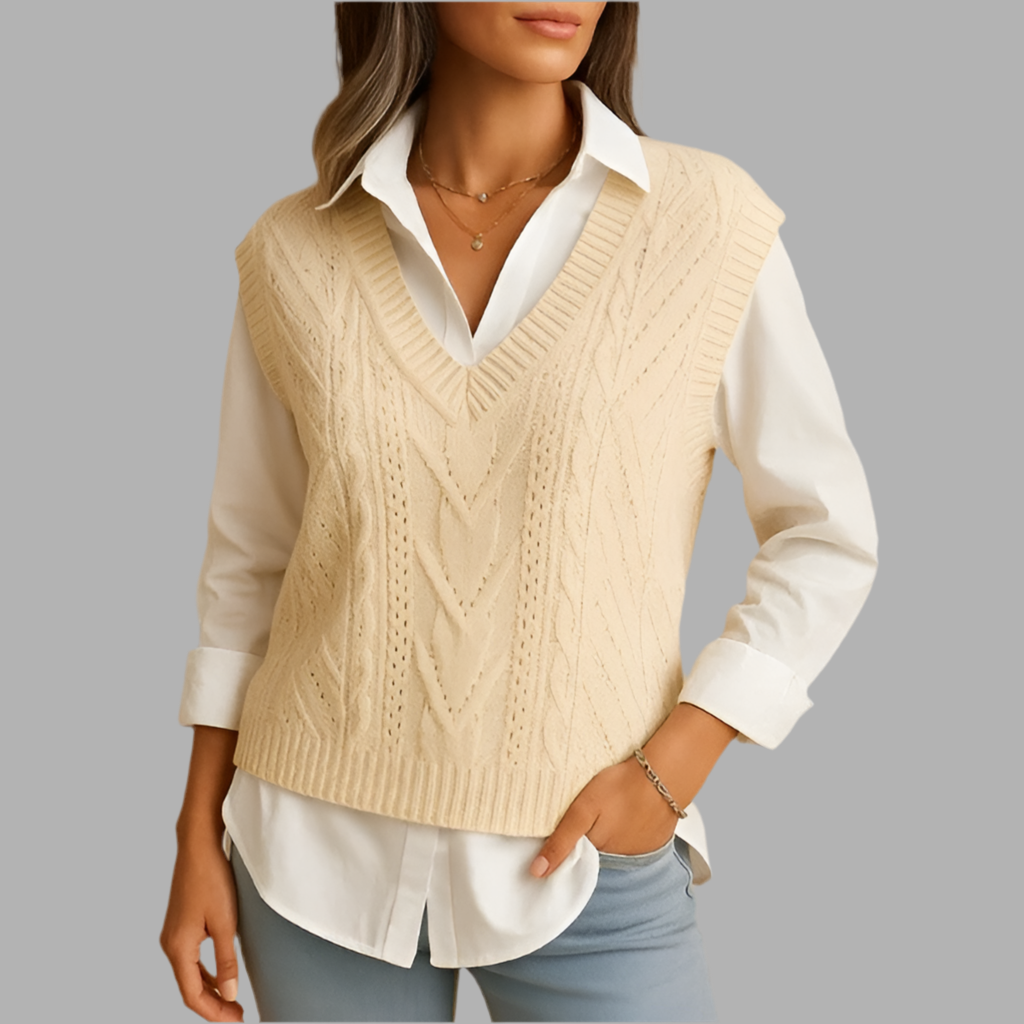 Ärmelloser Strickpullover mit V-Ausschnitt
