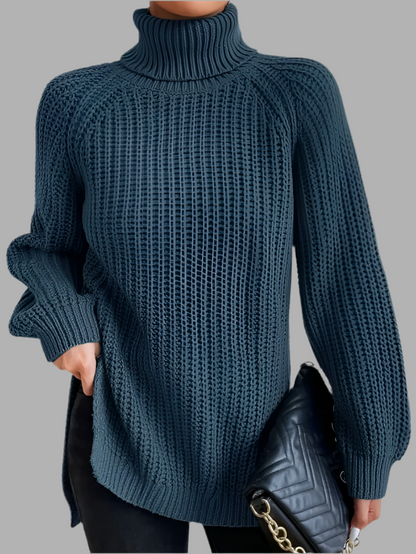 Weicher Strickpullover für Damen mit Rollkragen und langer Passform