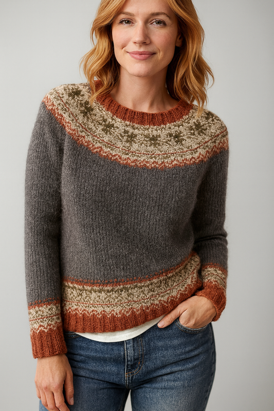 Gemusterter Damen-Strickpullover mit Rundhalsausschnitt – Weich, Stylisch & Bequem