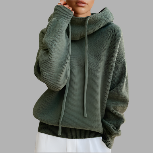 Damen Strickpullover mit Rollkragen und Kordelzug