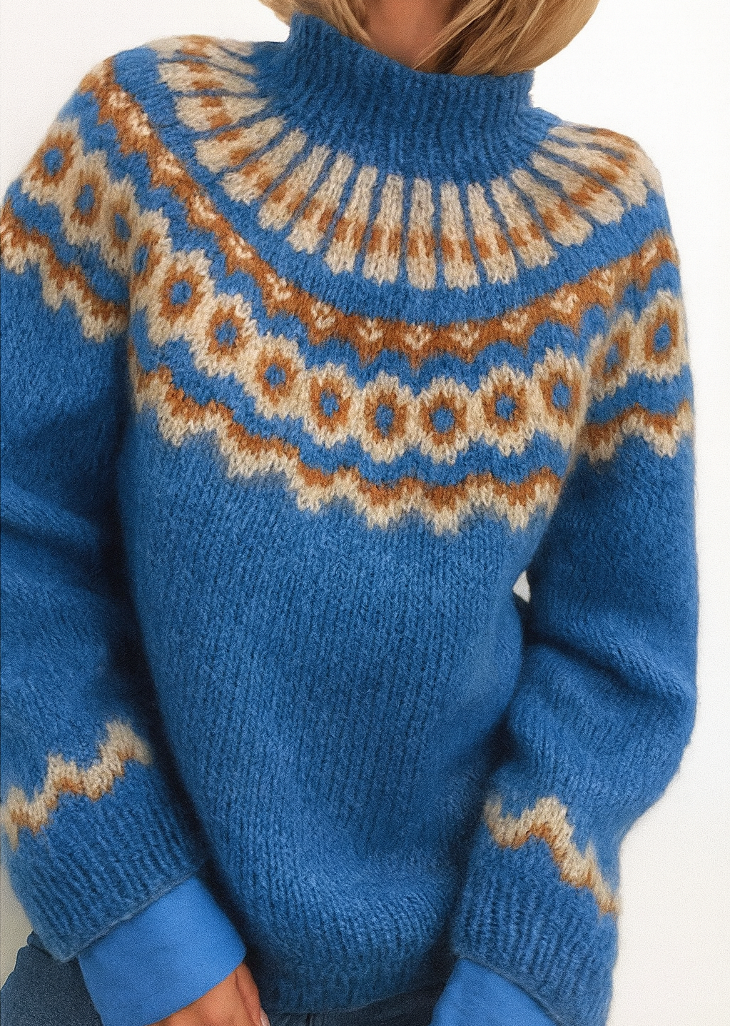 Damen Strickpullover mit Norweger Muster | Rollkragen