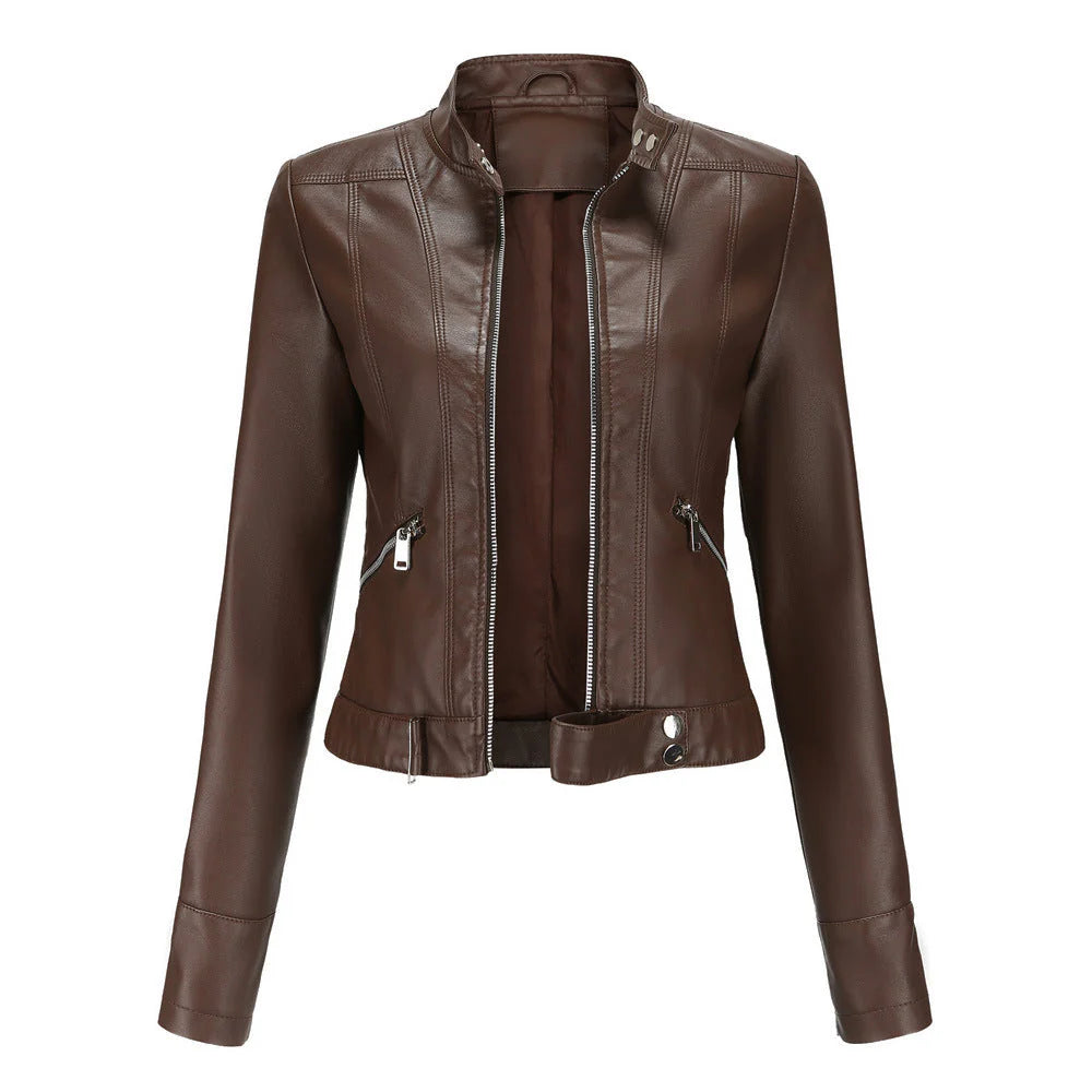 Modische Damen Biker Jacke mit Stehkragen | Kurz