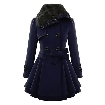 Damen Mantel mit Gürtel und Kragenbesatz