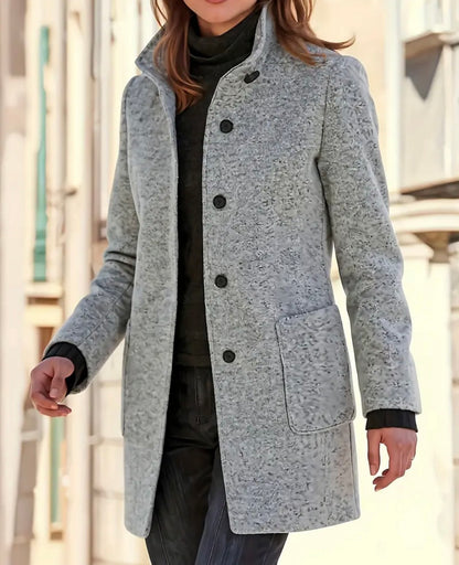 Damen Mantel mit hohem Kragen und Knopfleiste