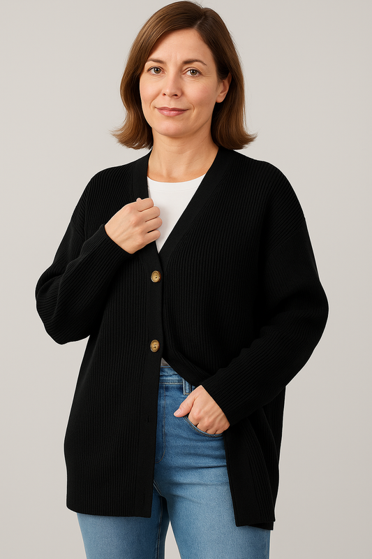 Gemütliche Strickjacke für Damen mit Knopfverschluss und lockerer Passform