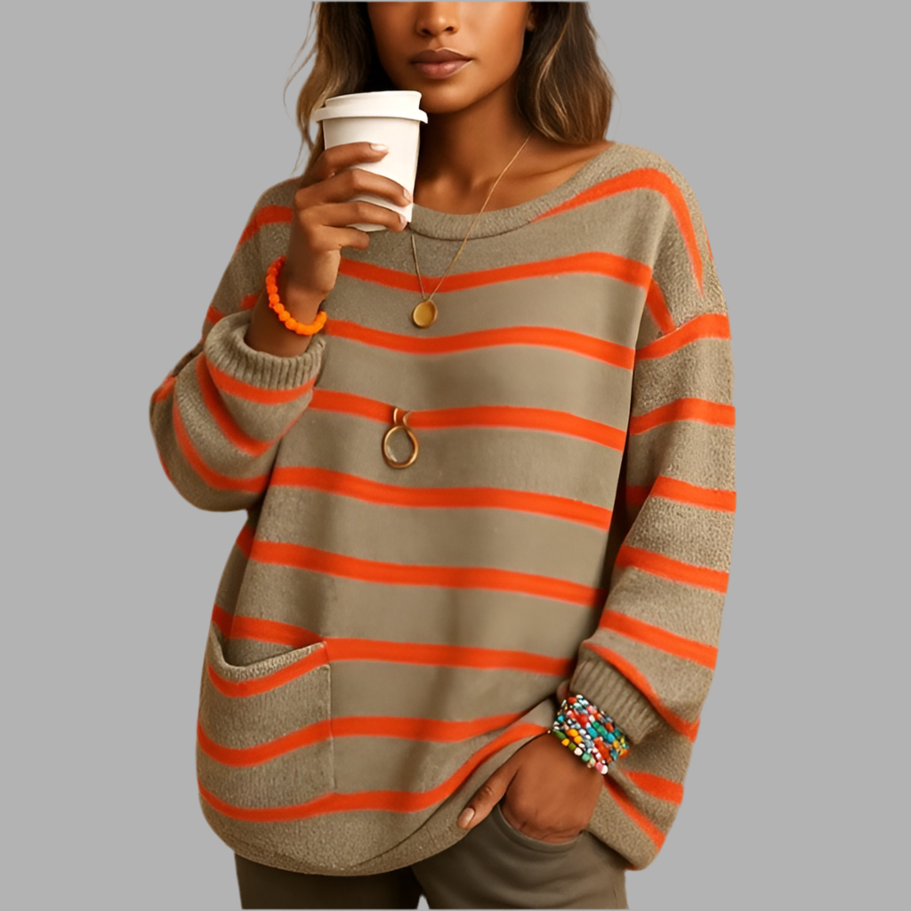 Damenpullover mit Streifenmuster und Taschen